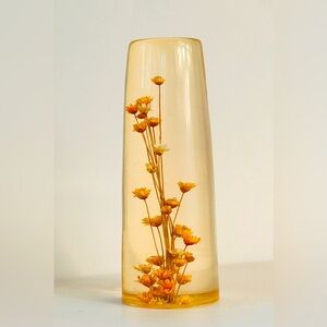 Vintage‎ Daisyglas Lucite Dried Real Flowers Paperweight Decor Handcrafted 70’s